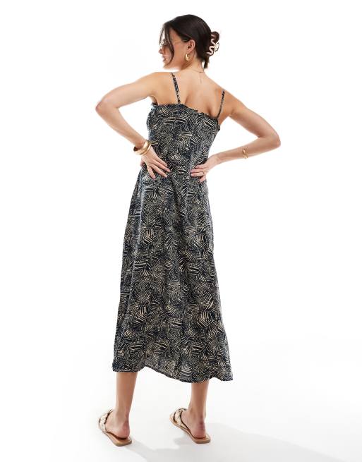 ONLY midi strap dress in blue leaf print , 4 of 4