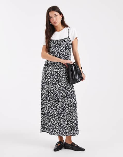 ONLY midi strap dress in ditsy flower print 