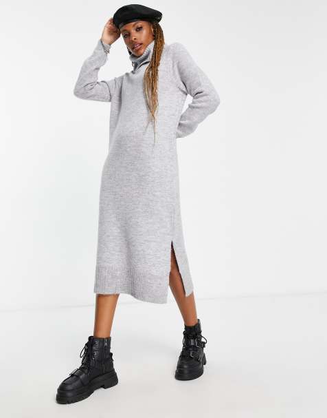 Only - Midi trui-jurk met col in lichtgrijs - view 1