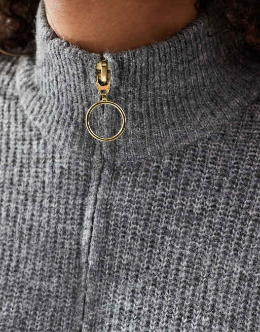ONLY - Midi trui jurk met rits in gemêleerd donkergrijs, 2 van 4