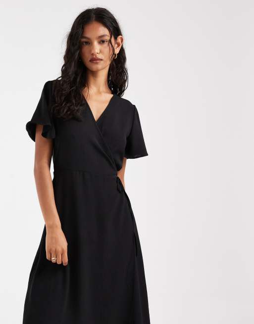 ONLY – Midi-Wickelkleid in Schwarz, 3 von 4