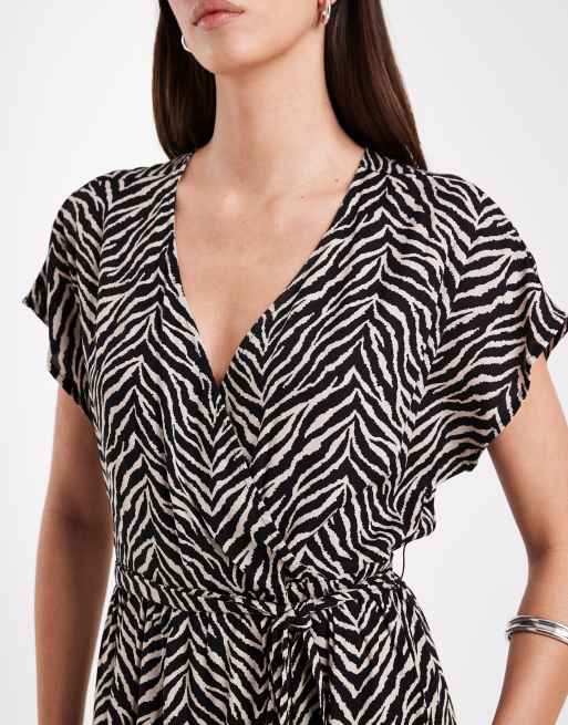 ONLY - Midikjole med bindebånd i taljen og zebraprint, 2 af 4