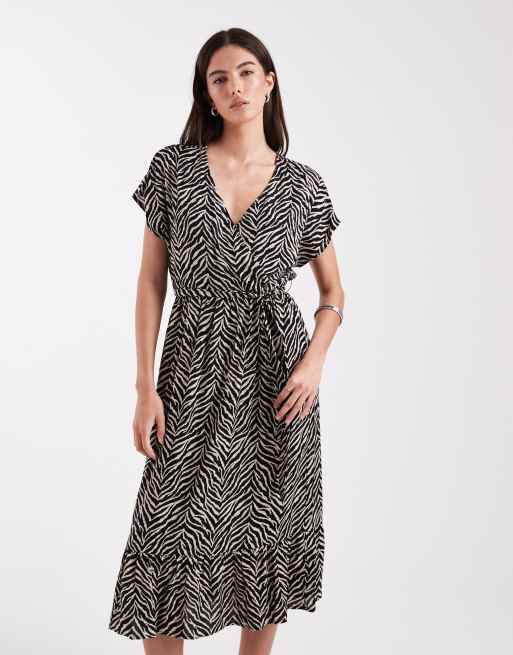 ONLY - Midikjole med bindebånd i taljen og zebraprint, 3 af 4