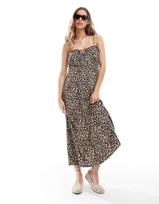 ONLY - Midikjole med stropper og leopardprint