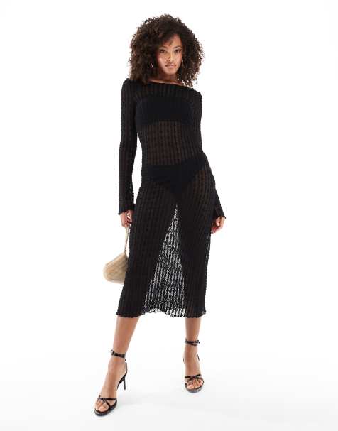 ONLY – Midikleid in Schwarz aus transparenter Spitze - view 1
