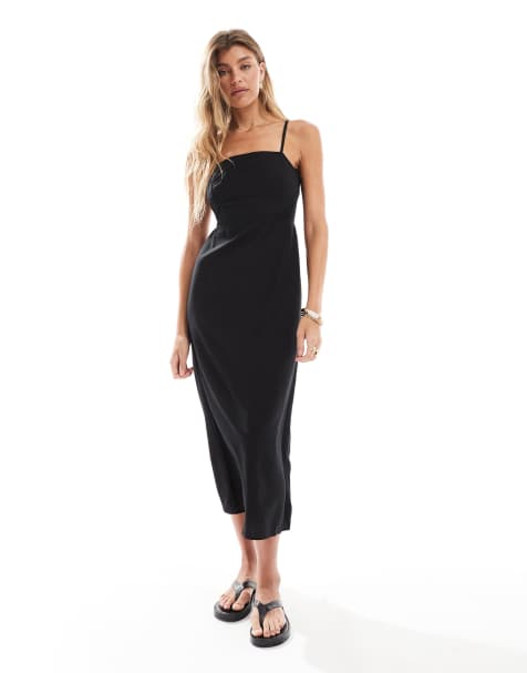 ONLY – Midikleid in Schwarz mit Bindedetail am Rücken - view 1