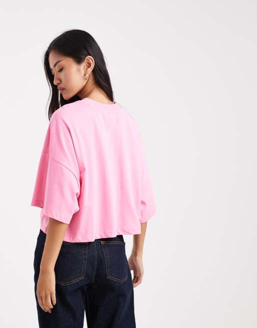 ONLY - Milan - Grafisch cropped T-shirt in roze, 4 van 4