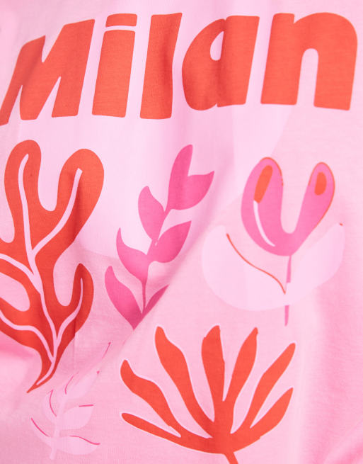 ONLY Milan graphic cropped fit t-shirt in pink, 3 of 4
