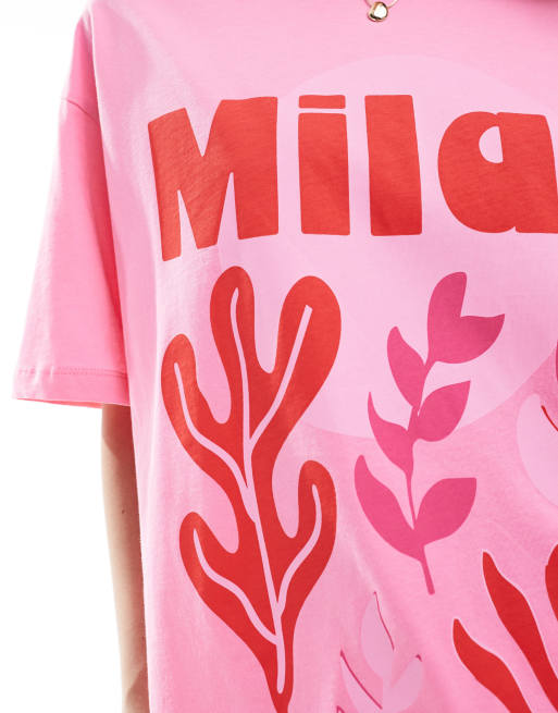 ONLY Milan graphic oversized fit t-shirt in pink, 4 of 4