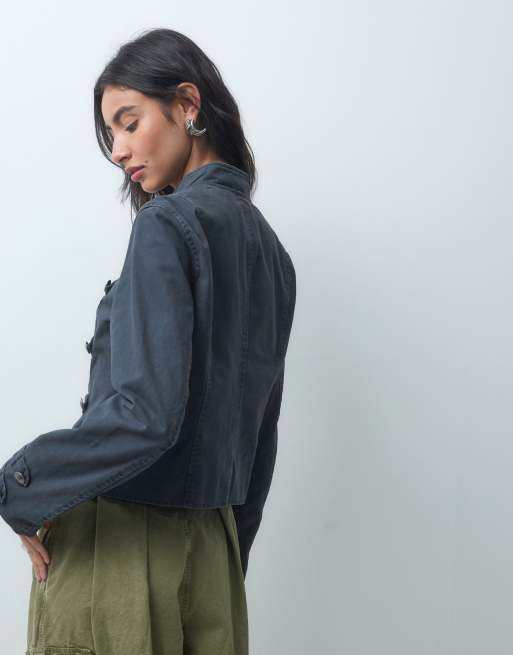ONLY military style canvas jacket in gray blue wash, 4 of 4