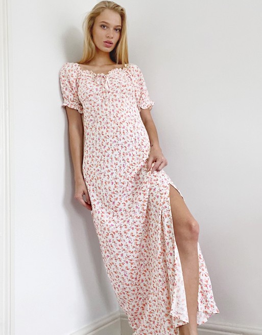 Only milk maid maxi dress in pink ditsy floral