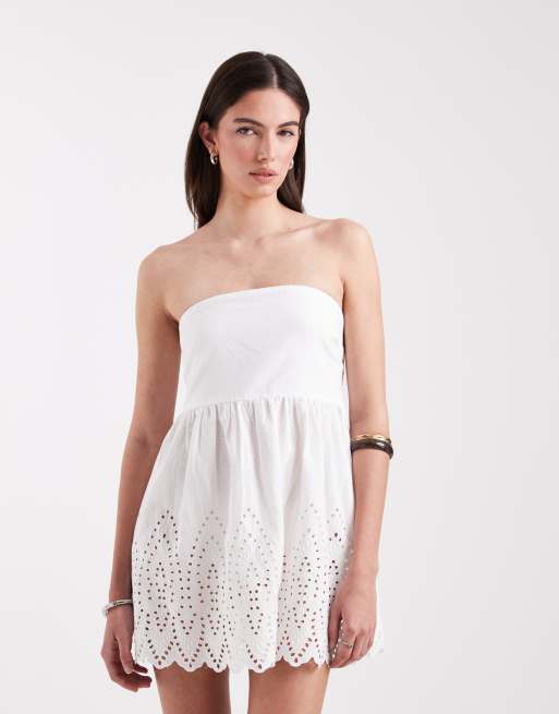 ONLY - Mini bandeau-jurk met borduursel in wit, 3 van 4