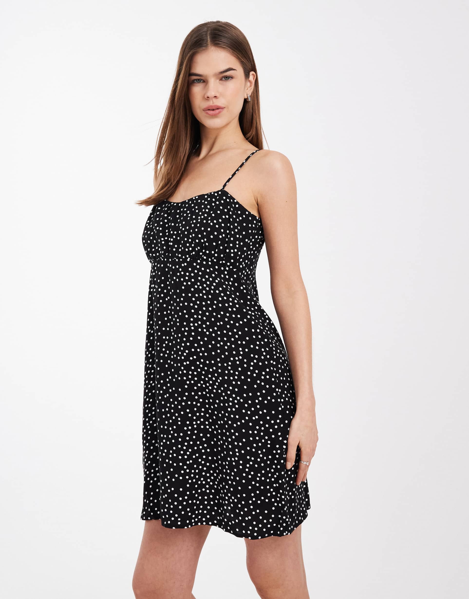 only mini cami dress in black polka dots