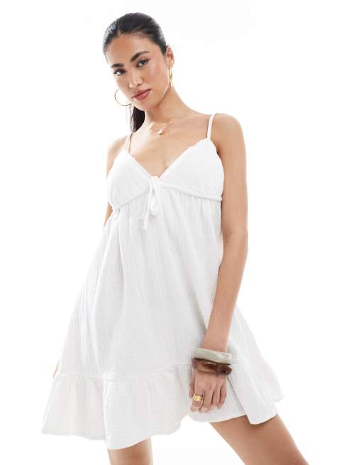 ONLY - Mini cami-jurk van kaasdoek in wit, 2 van 4