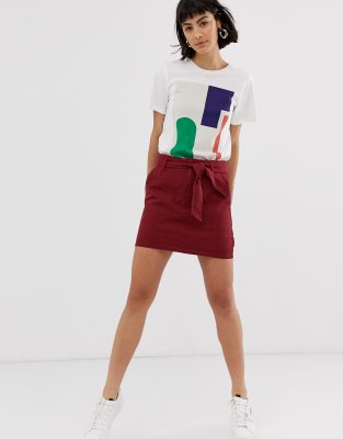 asos red denim skirt