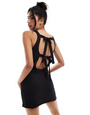 mini dress with back bow detail in black