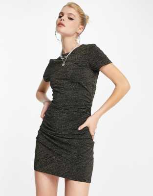 Only mini glitter t-shirt dress in black