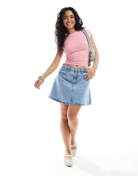 ONLY – Mini-Jeansrock in A-Linie in Hellblau - view 1