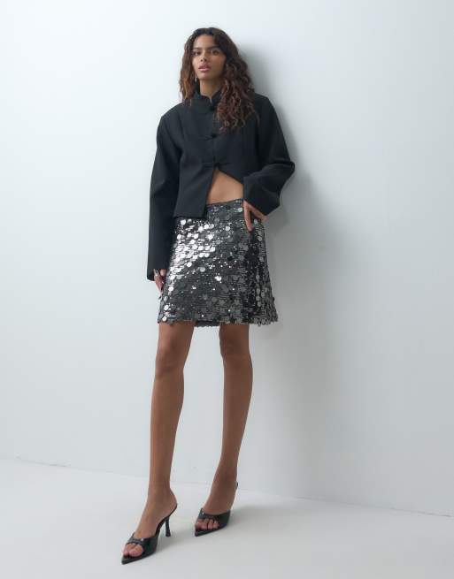 ONLY mini-jupe à sequins en argent profond, 2 de 5