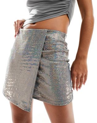 Only wrap mini skirt in silver sequin - ASOS Price Checker