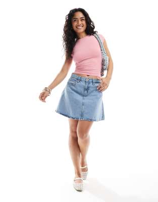 ONLY - Mini-jupe trapèze en jean - Bleu clair