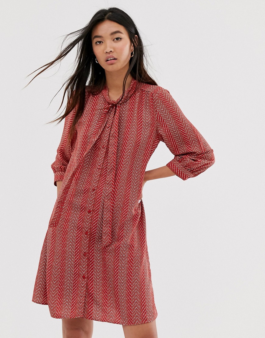 Only - Mini-jurk met geknoopte hals en print-Rood