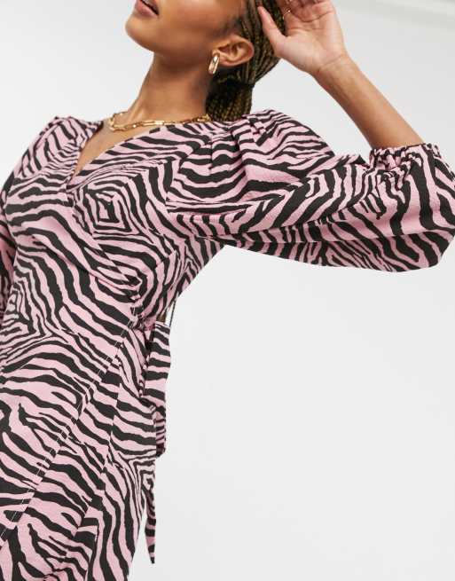 Only Mini jurk met overslag in roze met zebraprint