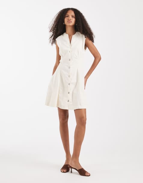 ONLY - Mini jurk met V-hals in crème - view 1