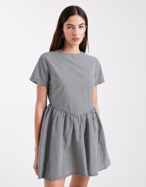 ONLY - Mini jurk met V-taille en gingham ruit in zwart - view 1