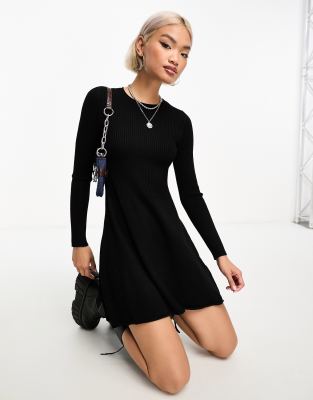 mini knitted skater dress in black