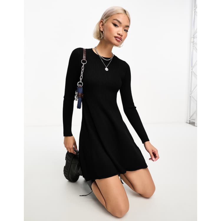 Only mini knitted skater dress in black