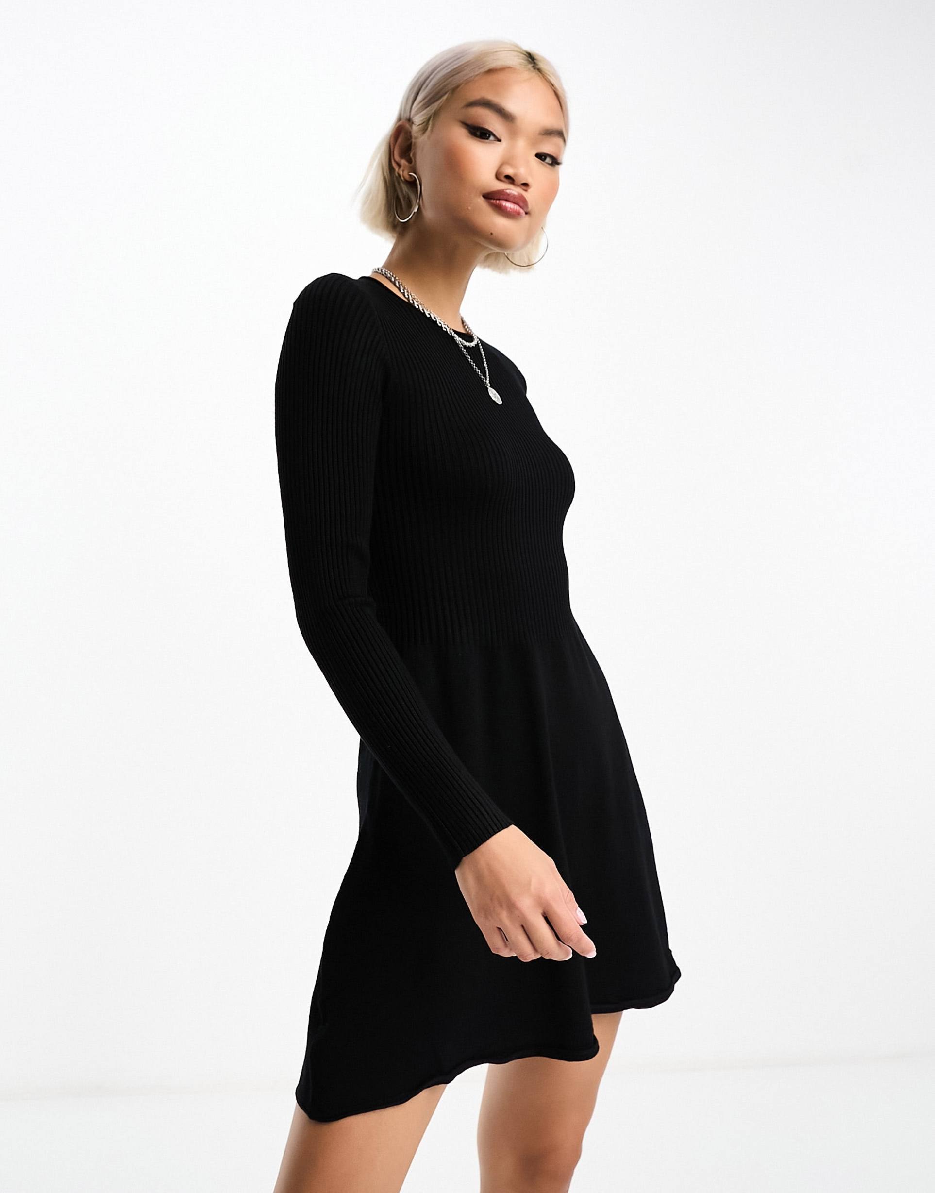 only mini knitted skater dress in black
