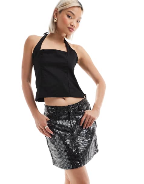 ONLY - Mini rok met lovertjes in zwart - view 1