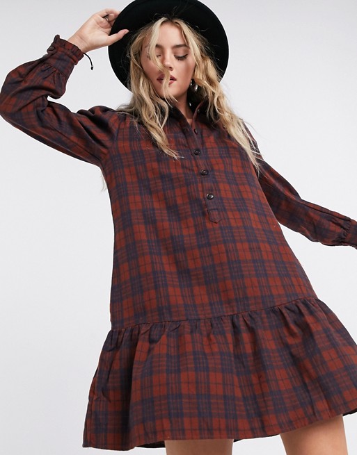 Only mini shirt dress with pephem in check print
