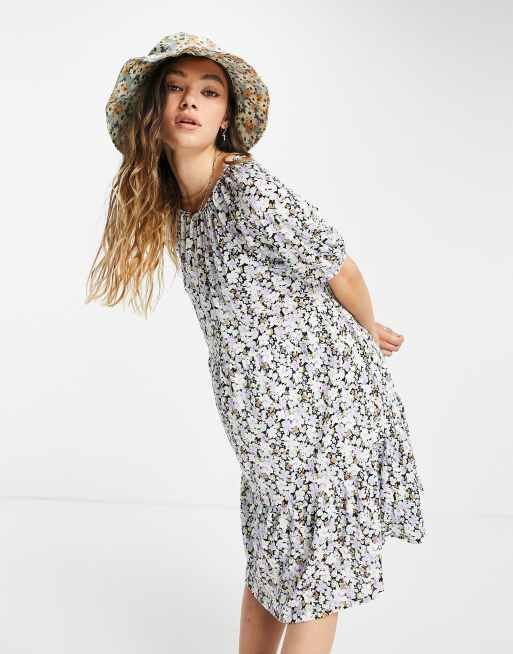 Only mini smock dress with open back in ditsy floral | ASOS