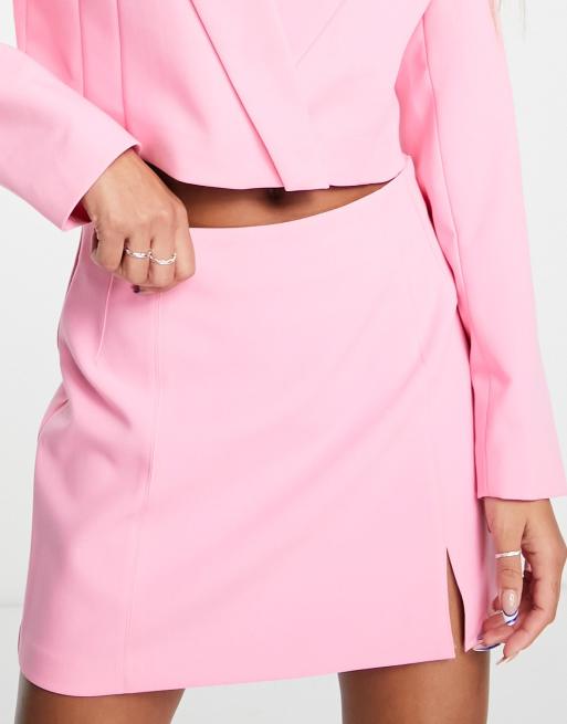 Only mini split side skirt co-ord in bright pink