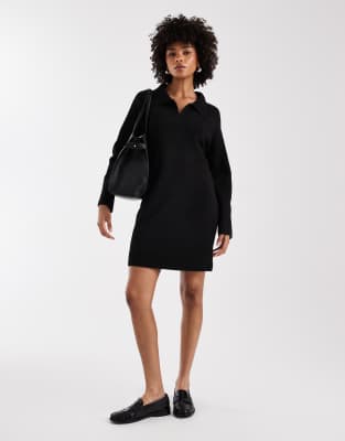 ONLY - Mini-Strickkleid in Schwarz mit Polokragen-Rot