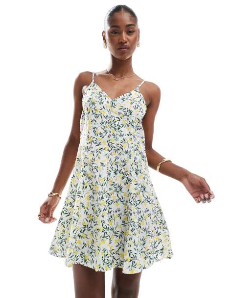 ONLY – Mini-Trägerkleid mit gebundener Rückseite und Zitronenmuster - view 1