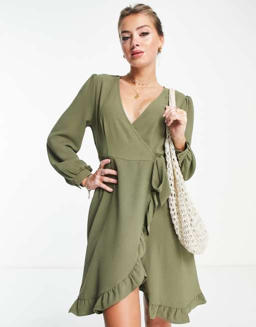 Long sleeve hotsell frill wrap dress