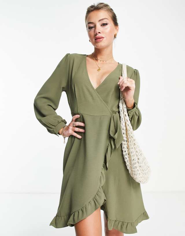 Only mini wrap dress in khaki