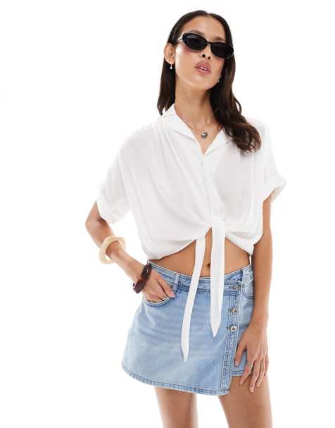 ONLY mini wrap skort in light wash blue - view 1