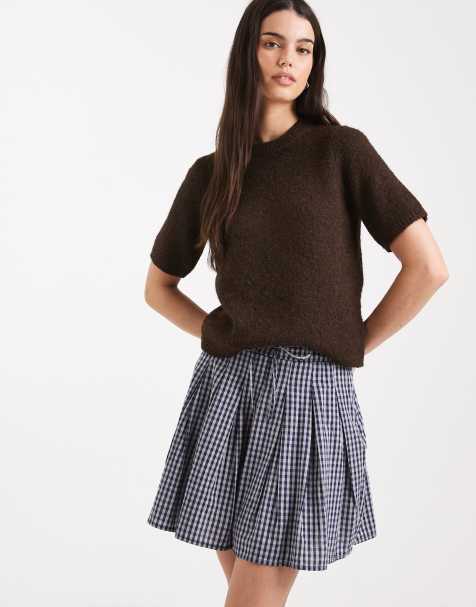 ONLY - Minigonna a pieghe blu navy a quadretti allacciata in vita - view 1