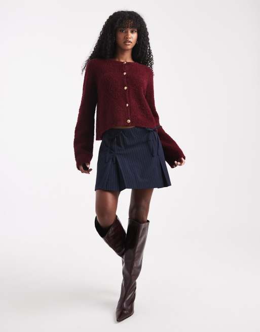 ONLY - Minigonna blu navy gessata con fiocco, 2 di 5