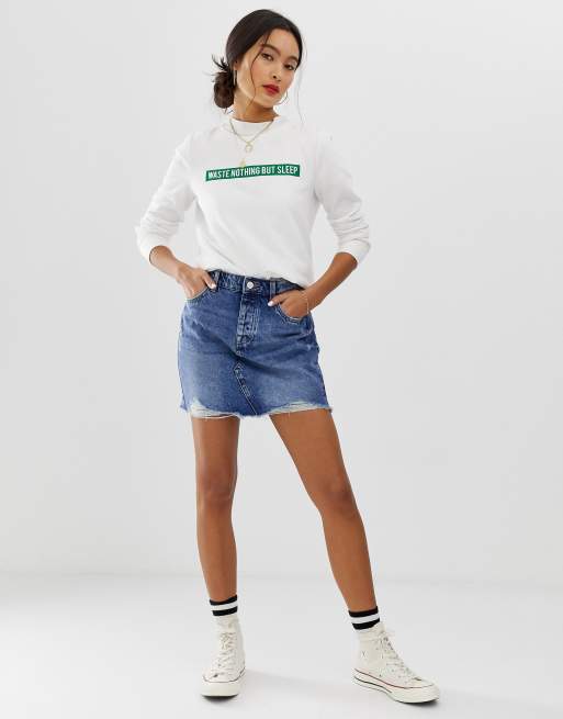 Only - Minigonna di jeans distrutta lavaggio vintage