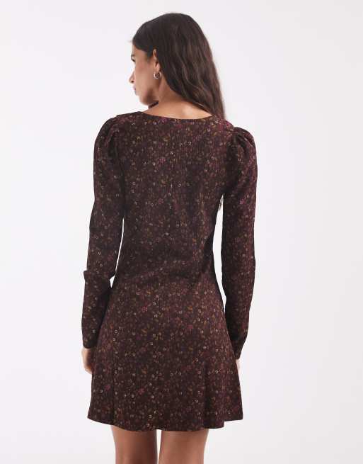 ONLY minikjole med v-hals i brune blomster, 4 af 4