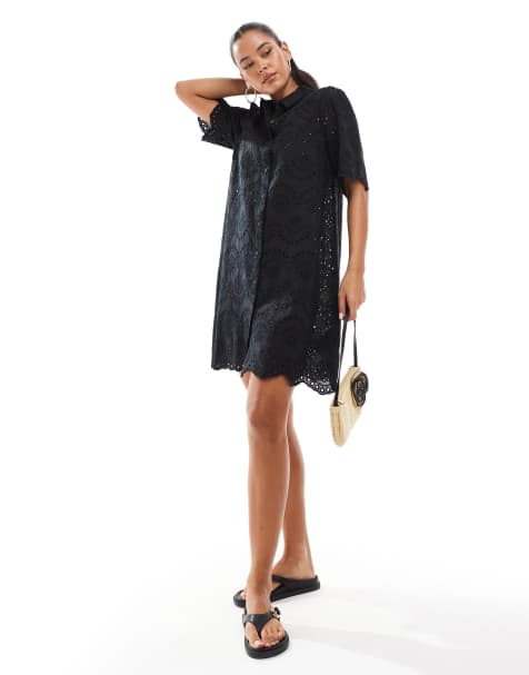 ONLY – Minikleid mit Pointelle-Details in Schwarz - view 1