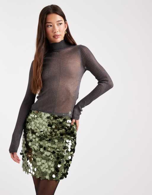 ONLY – Minirock in Grün mit Scheiben-Pailletten, 2 von 5