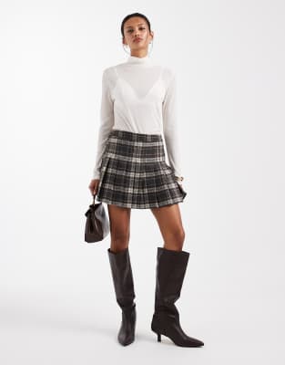 ONLY - Minirock in Schwarz kariert mit Falten