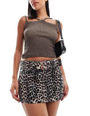 ONLY - Minirock mit Gürtel und Leopardenprint-Braun