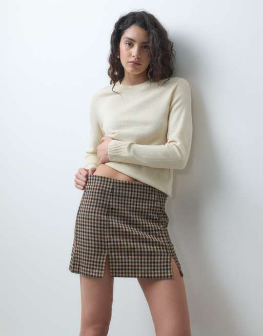 ONLY minirok met hoge taille in beige geruit, 5 van 5